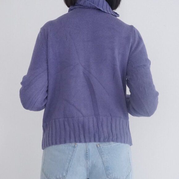 Vintage NT Purple w Pink Embroidered Floral Knit Turtleneck Light Sweater L - Picture 3 of 11